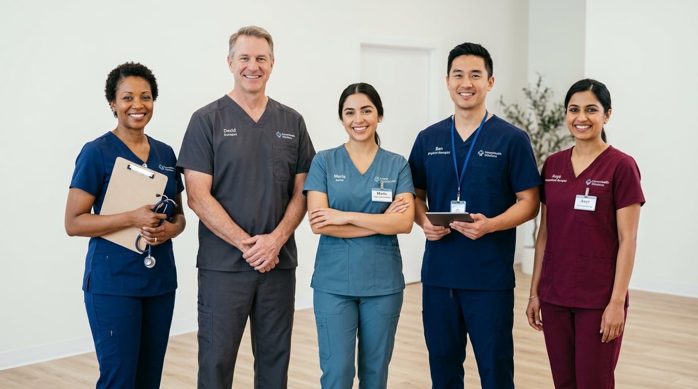 Beloved Home Health team of diverse healthcare professionals smiling together